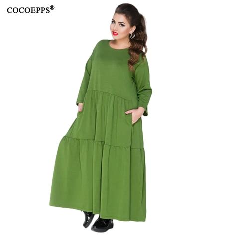 Cocoepps New Loose 5xl 6xl Plus Size Dress Women Solid Long Sleeve