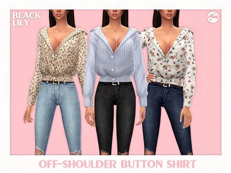 Off Shoulder Button Shirt By Black Lily At Tsr Sims 4 Updates