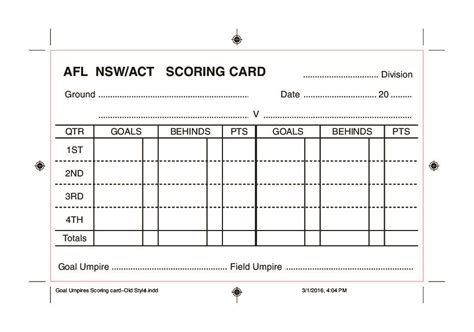 Goal Umpires Scoring Card 2 Afl Canberra