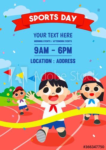 Sports Day Poster Invitation Vector Design Happy Kids Running In