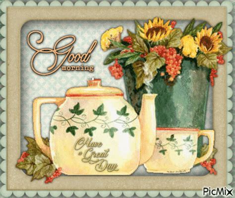 Teapot And Flowers Good Morning Greetings Pictures Photos And