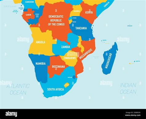 Southern Africa Map Bright Color Scheme High Detailed Political Map Of Southern African