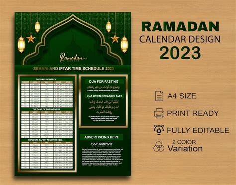 Premium Vector Ramadan Sehri Iftar Timing Calendar Template Islamic