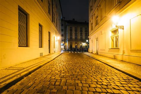A Narrow Cobblestone Street In The Old Town Prague Czech Republic