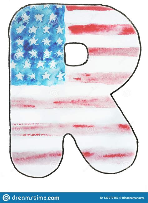 Alphabet Letter And Figures The American Flag Watercolor Typography