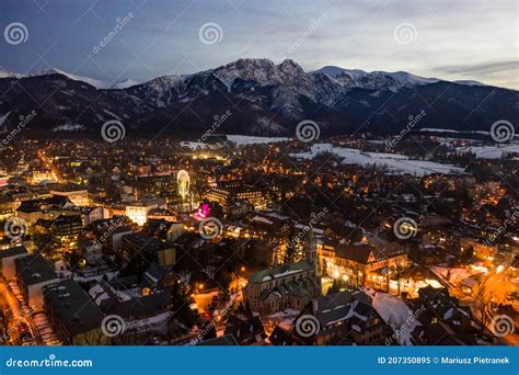 Polish Mountains Tatry In Zakopane Zakopane City At Night In Winter