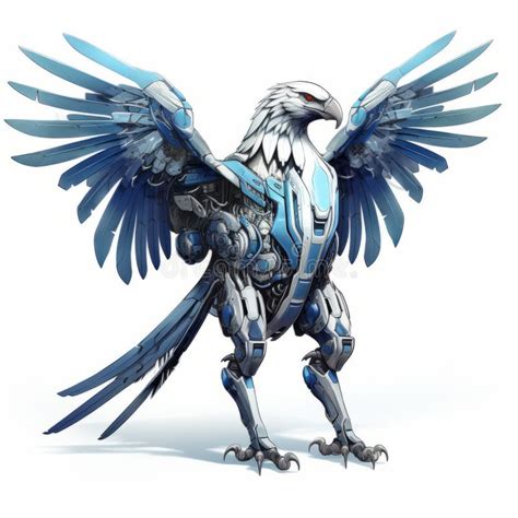 Futuristic Realism Robot Eagle With Spread Wings Symbolic Junglecore