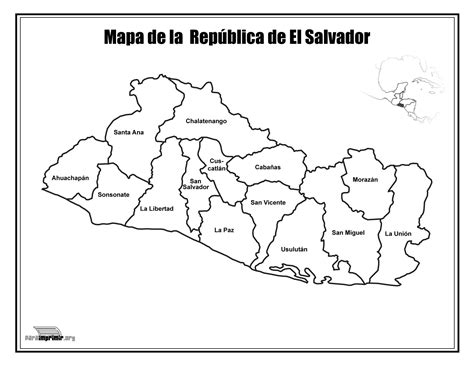 Mapa de El Salvador con nombres para imprimir en PDF 2021