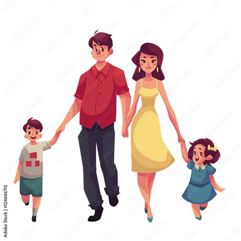Father Mother Daughter And Son Cartoon Vector Illustrations Isolated
