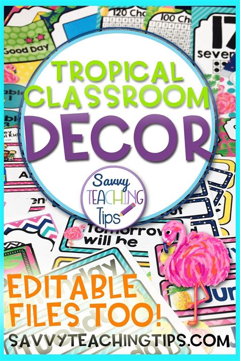 The Tropical Classroom Decor Poster Is Shown With An Image Of A Pink