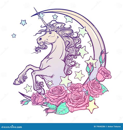 Pastel Goth Moon And Roses Seamless Pattern Cartoon Vector 78981335