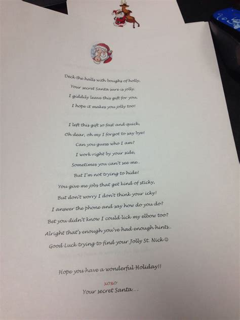 Secret Santa Reveal Poem Funny Secret Santa Ts Secret Santa Poems