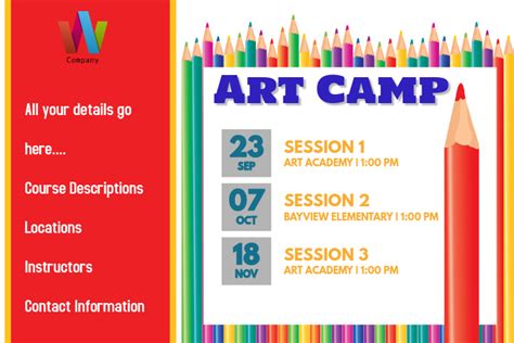 Art Summer Camp Art Class Daycare Poster Event Flyer