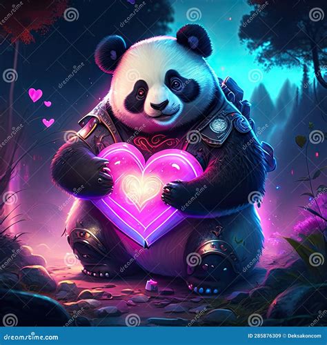 Giant Panda Hugging Heart Panda In The Forest With A Heart In His Hands