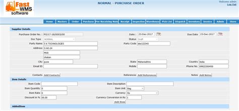 Purchase Order Format Fast Wms Software