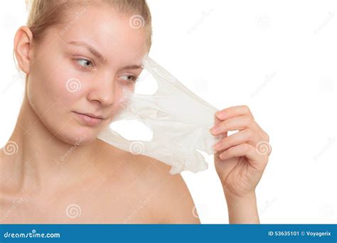 girl removing facial peel off mask stock image image of apply remove 53635101