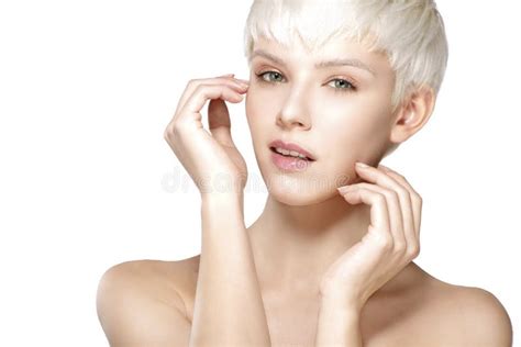 Beauty Model Blonde Short Hair Showing Perfect Skin Stock Image Image Of Female Perfect 49797167
