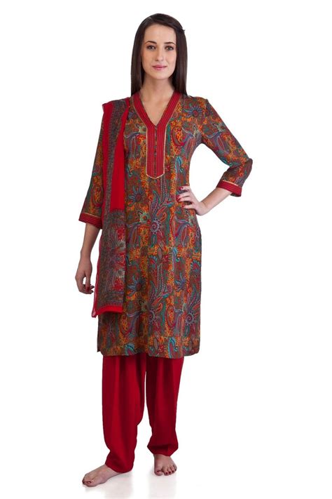 Mb Womens Indian Clothing Printed Kurta Tunic Tunic 3 Piece Suit In