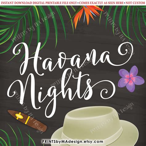 Havana Nights Sign Printable 8x10 16x20 Chalkboard Style Etsy