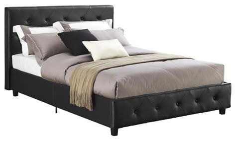 dhp dakota faux leather upholstered queen platform bed in black transitional platform beds