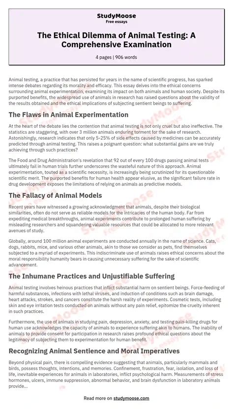 The Ethical Dilemma Of Animal Testing A Comprehensive Examination Free