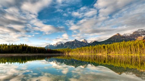Lake Calm Forest Landscape Clouds Mountains Trees Hd Wallpaper Nature