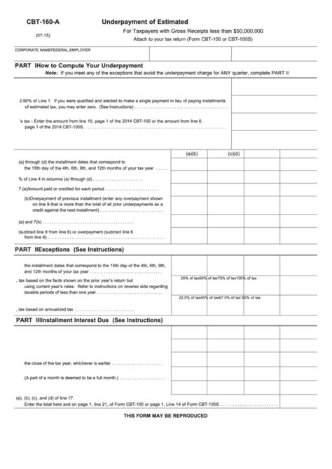 The operating systems may note enough free resources to run the application that support cbt files. Fillable Form Cbt-160-A - Underpayment Of Estimated N.j. Corporation Business Tax printable pdf ...