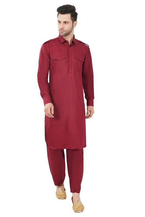 Solid Cotton Blend Maroon Men Pathani Suit Set At Rs 890set In New