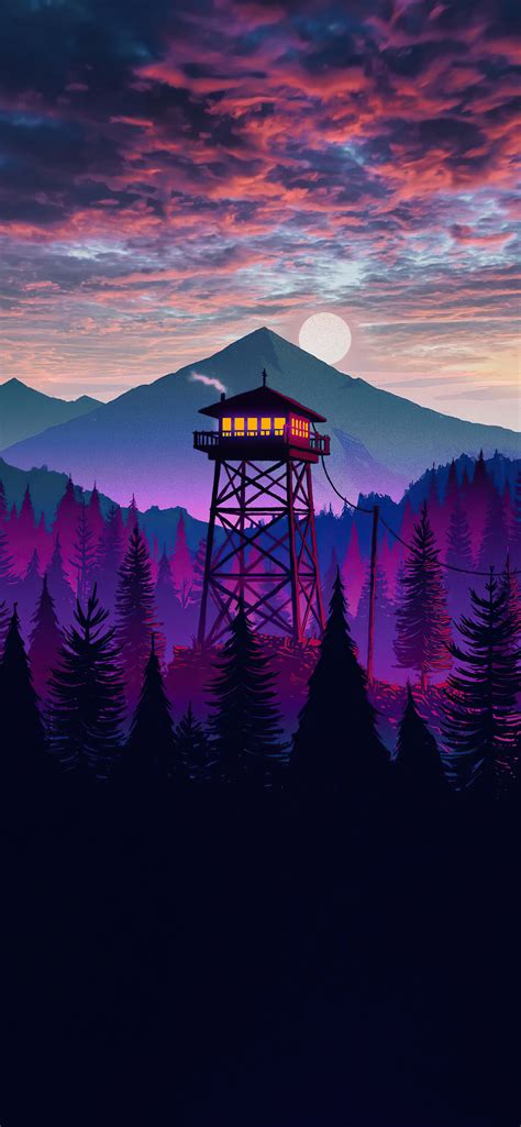 1242x2688 Firewatch Landscape Purple Sky Iphone Xs Max Hd 4k Wallpapers
