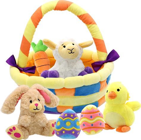 Joyin 7 Pcs Easter Basket Plushies Playset Easter Basket