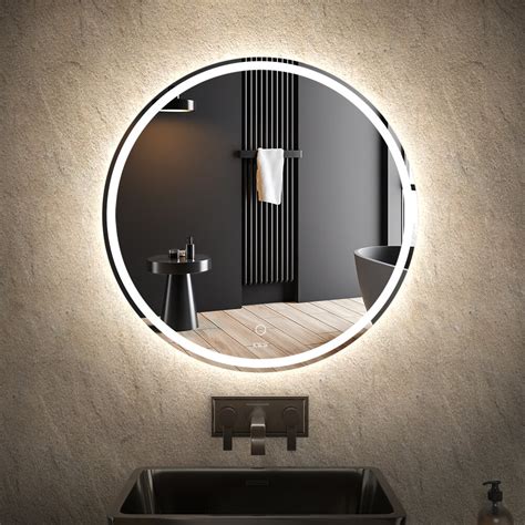Kww Large Modern Round Illuminated Dimmable Led Anti Fog Makeup Bathroom Vanity Mirror And Reviews
