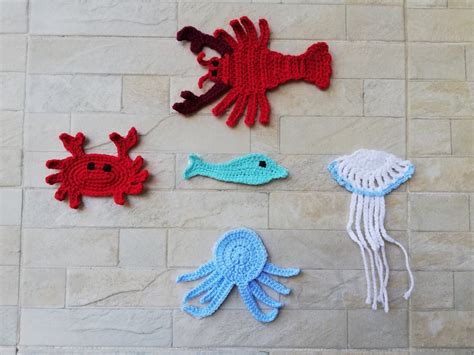 Crochet Sea Creature Pattern Appliques Crochet Appliques Etsy