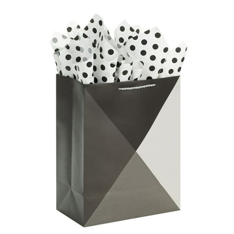 Hallmark 13 Large T Bag With Tissue Paper Gray And Black