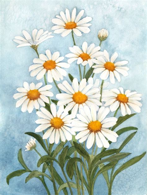 White Daisies Watercolor Painting Reproduction By Wanda S Etsy Easy