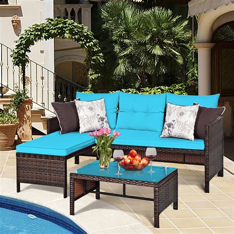 Costway 3pcs Patio Wicker Rattan Sofa Set Outdoor Sectional