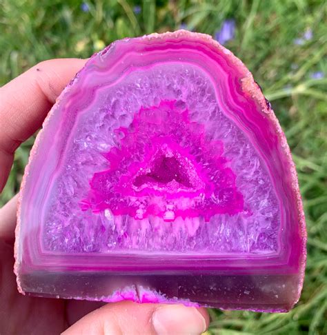 pink agate geode geode pink geode crystal brazilian agate etsy