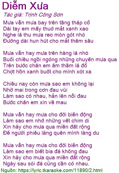Loi Bai Hat Diem Xua Trinh Cong Son Co Nhac Nghe Co