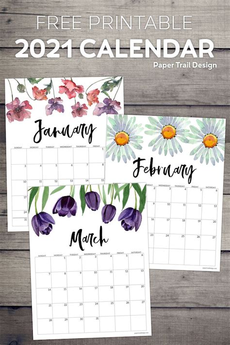 2021 Free Printable Calendar Floral Paper Trail Design Free
