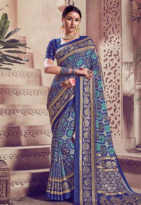 Blue Kanjivaram Silk Printed Saree With Blouse Saree Printed