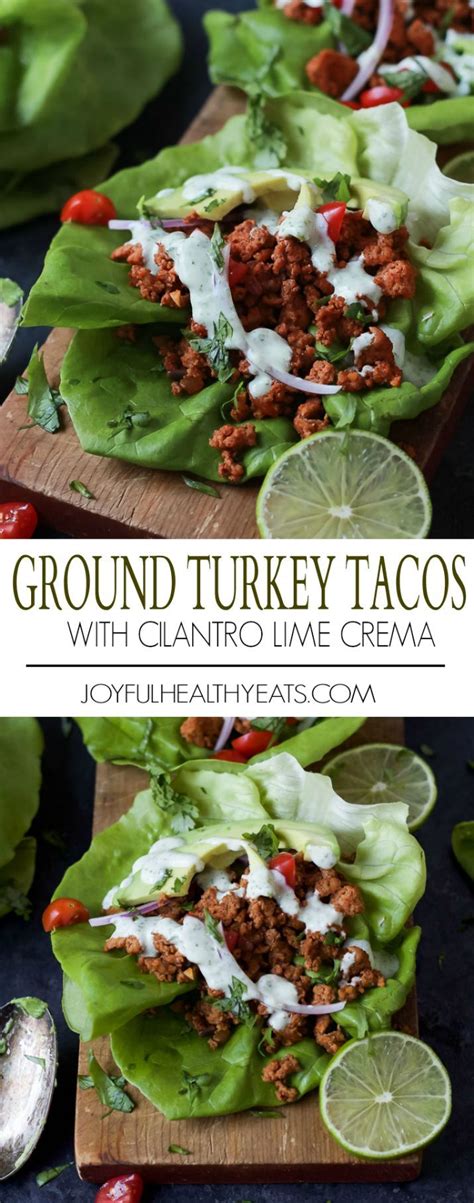 Lettuce Wrapped Ground Turkey Tacos With Cilantro Lime Crema Recipe