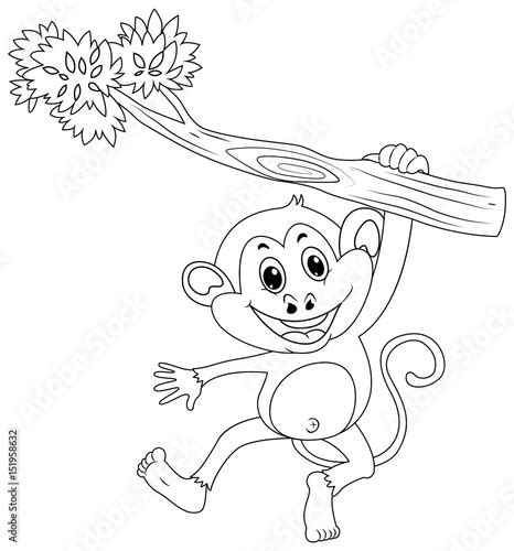 Animal Outline For Monkey On Branch Stock Vector Adobe Stock