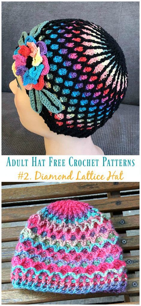 Diamond Trellis Hat Free Crochet Patterns Adult Hat