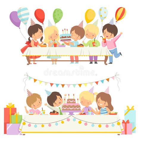 Happy Kids Dreaming And Fantasizing Cartoon Detailed Colorful