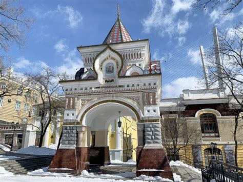 Triumphal Nicholas Arch Of The Tsarevich Vladivostok Winter Stock