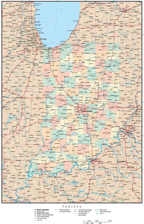 Indiana Adobe Illustrator Map With Counties Cities Major Roads From