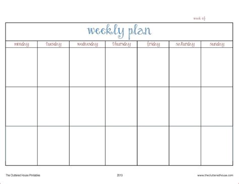 Blank Days Of The Week Calendar Weekly Calendar Template Weekly