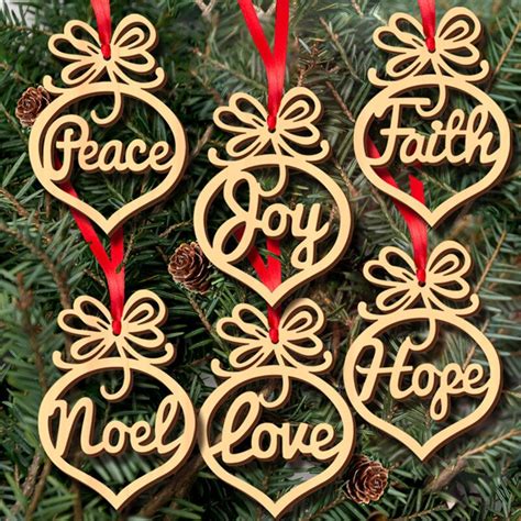6pcslot Wooden Christmas Pendant Peace Joy Faith Noel Love Hope Design