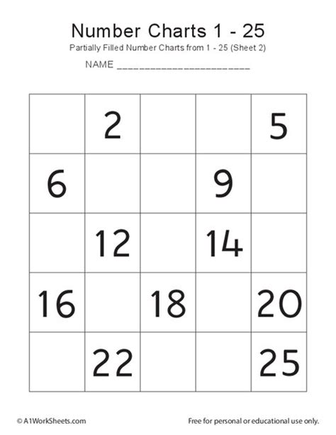 Kindergarten Missing Numbers Chart 1 25 Printable
