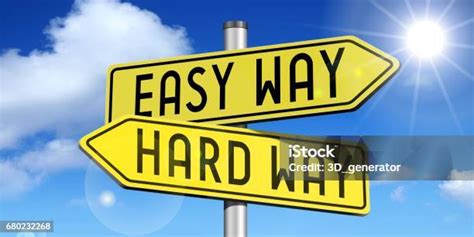 Easy Way Hard Way Yellow Roadsign Stock Photo Download Image Now