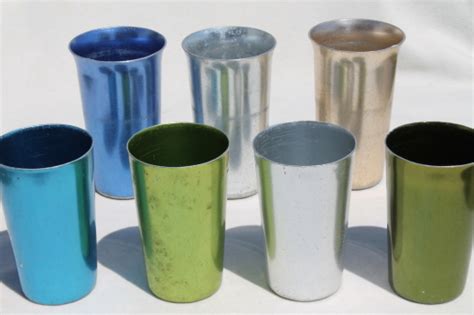Vintage Anodized Aluminum Tumblers Retro Colored Metal Drinking Glasses Spun Aluminum
